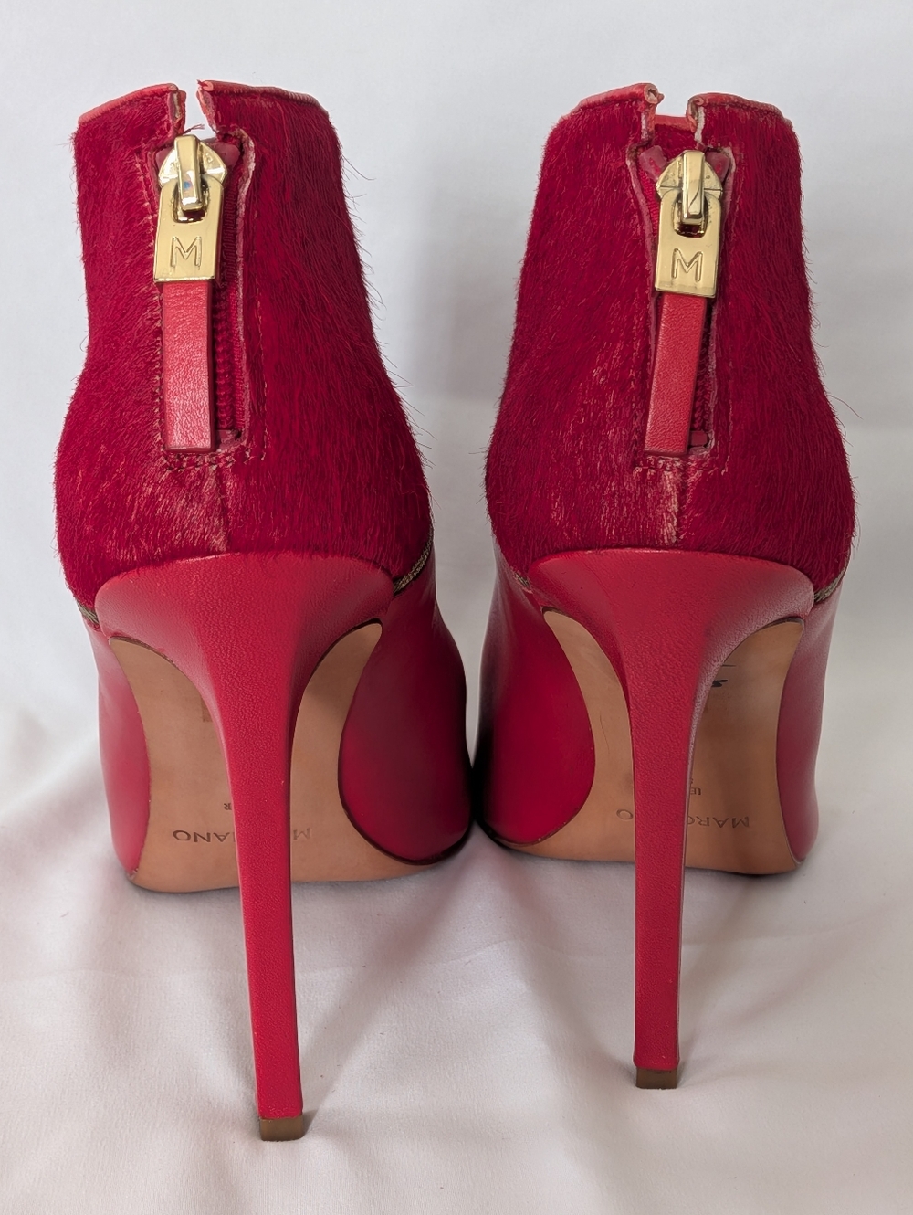 MARCIANO Red Calf Fur & Leather Stiletto Booties Urban Cowgirl Women's Size 9 - Picture 3 of 12